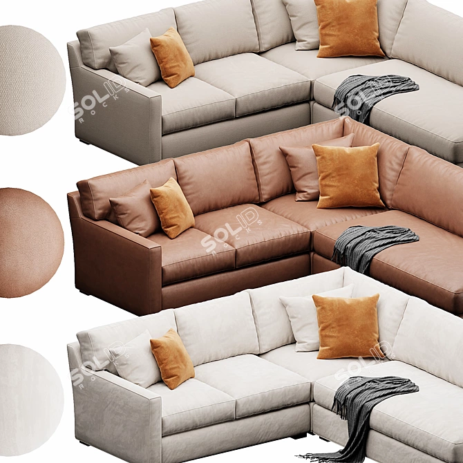 Versatile Axis Sofa, Customizable Velvet/Leather 3D model image 5