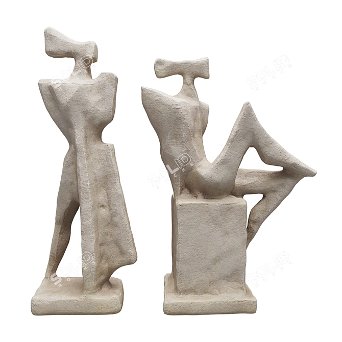 Abstract Cubist Figures Sculpture 3D model image 2