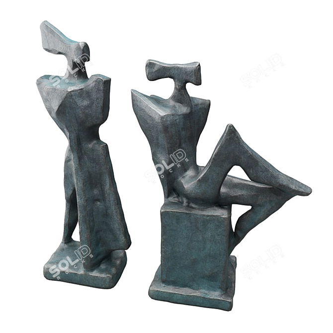 Abstract Cubist Figures Sculpture 3D model image 4