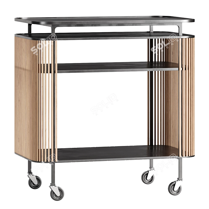  Modern Bar Cart Steel Oak 3D model image 1