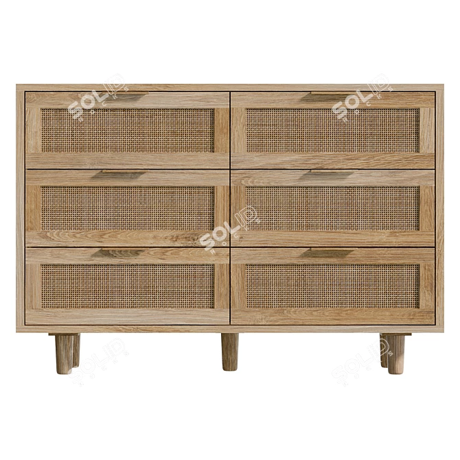 Real-Size 6 Drawer Dresser UV-Unwrapped 3D model image 2