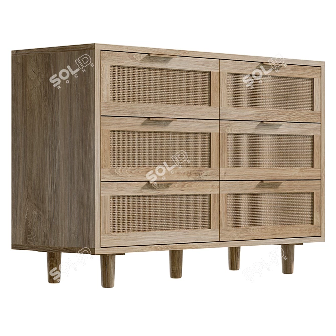 Real-Size 6 Drawer Dresser UV-Unwrapped 3D model image 4