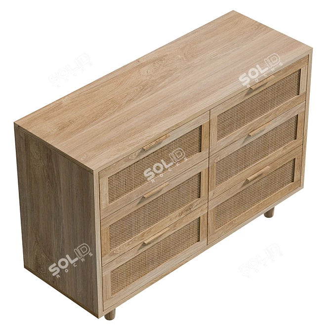 Real-Size 6 Drawer Dresser UV-Unwrapped 3D model image 5