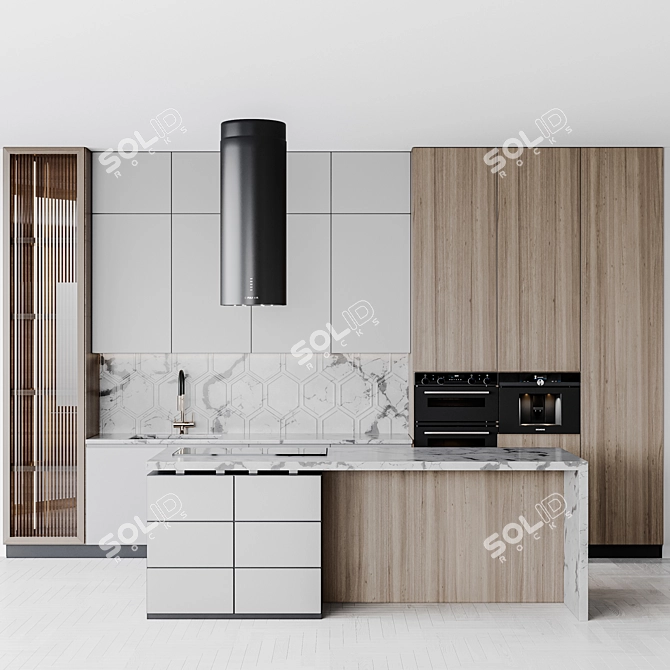 Adjustable Modern Kitchen Unit 3D model image 1