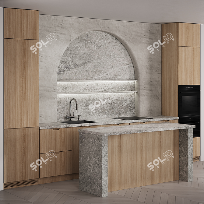 Modern Minimalist Kitchen with Arch 3D model image 1