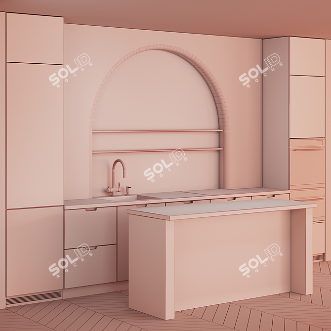 Modern Minimalist Kitchen with Arch 3D model image 5