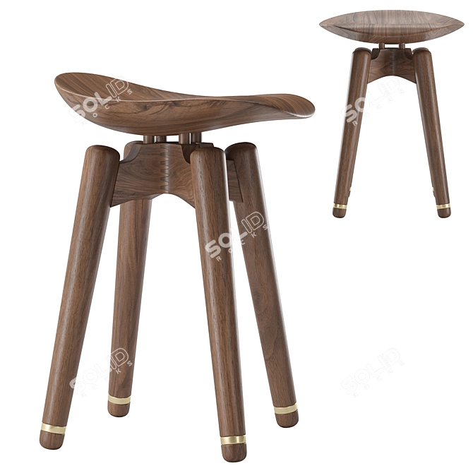 Sleek Brass & Wood Stool 3D model image 1