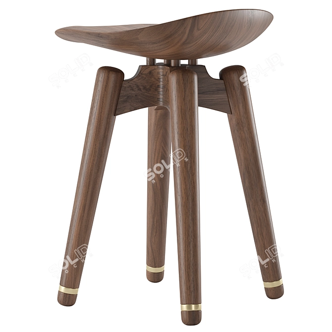 Sleek Brass & Wood Stool 3D model image 3