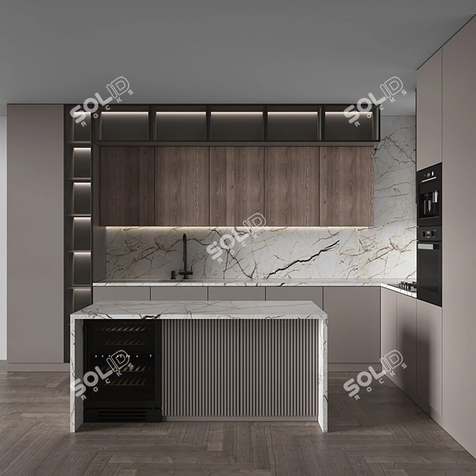 Modern Corner Kitchen Set 3D 3D model image 1