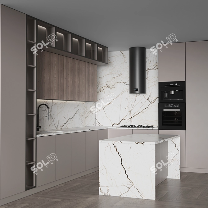 Modern Corner Kitchen Set 3D 3D model image 3