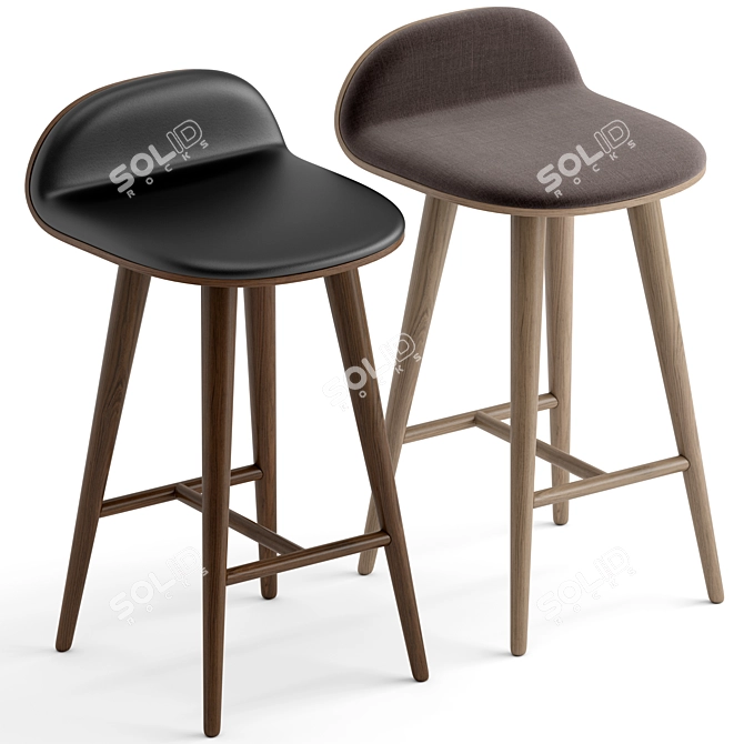 Sleek Walnut Leather Counter Stool 3D model image 3