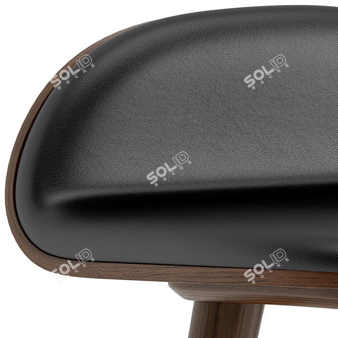 Sleek Walnut Leather Counter Stool 3D model image 4