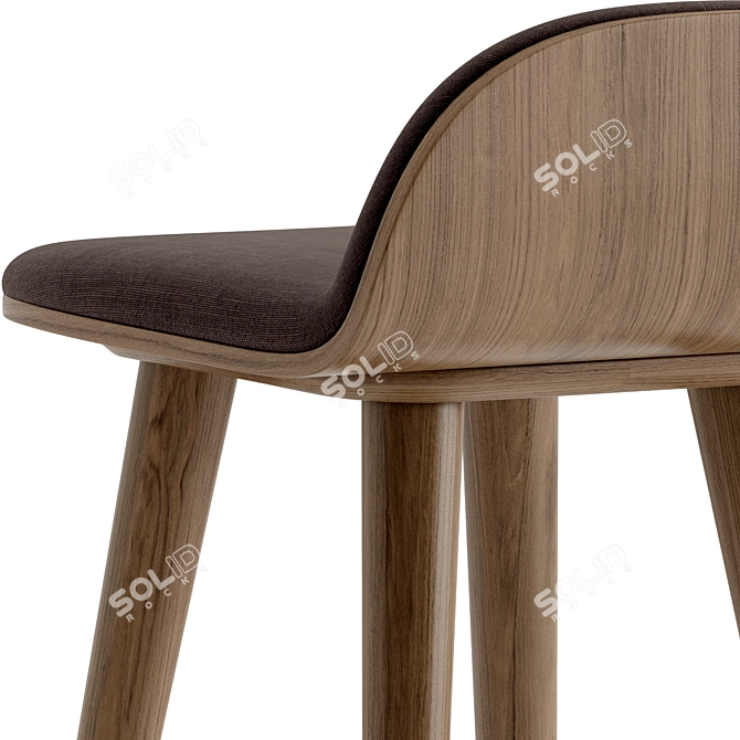 Sleek Walnut Leather Counter Stool 3D model image 5