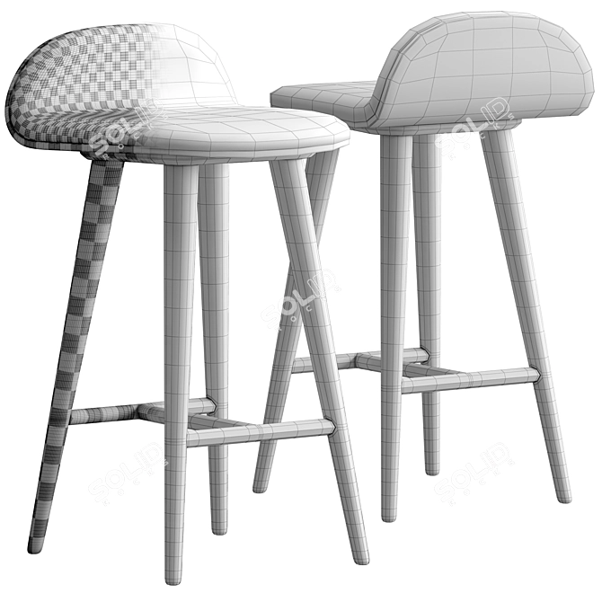 Sleek Walnut Leather Counter Stool 3D model image 6