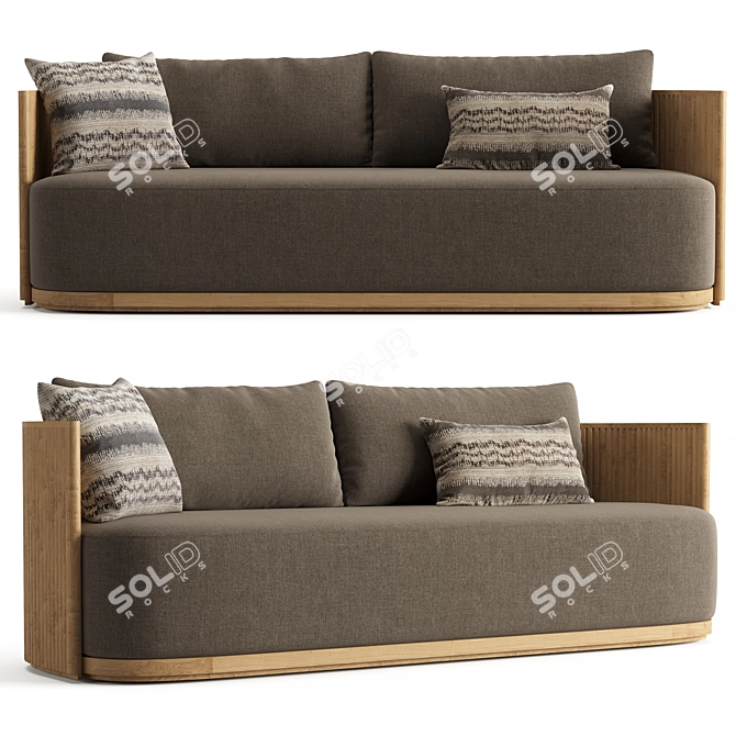 Modern Teak Sofa with Cushion 3D model image 1