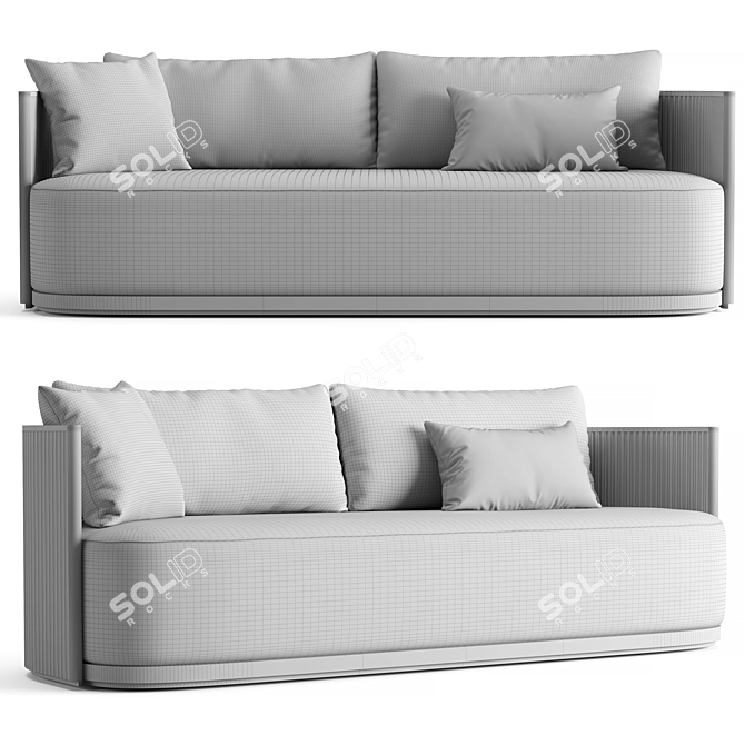 Modern Teak Sofa with Cushion 3D model image 3