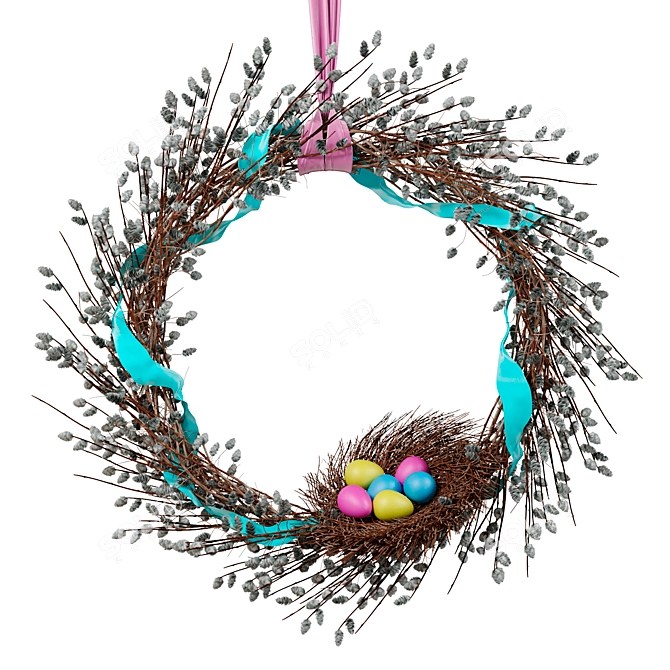 Wicker Willow Nest Wreath 3D model image 1