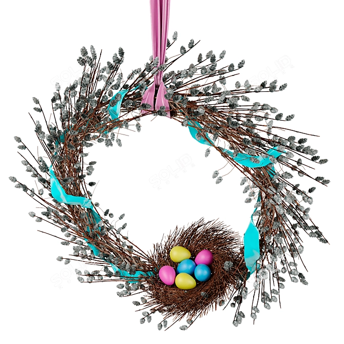 Wicker Willow Nest Wreath 3D model image 2