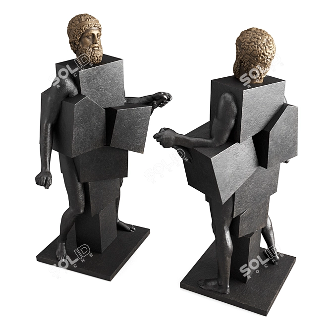 Metal Cubist Man Sculpture 3D model image 6