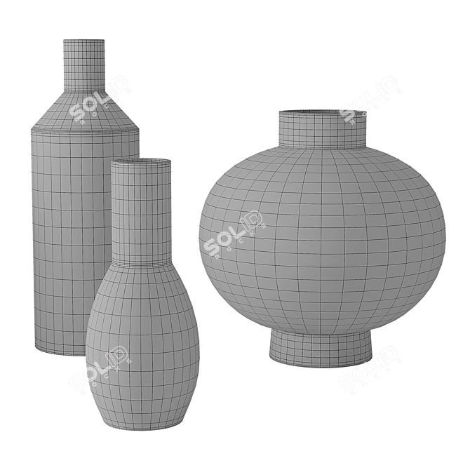 Textured Clay Vases Set 3D model image 7