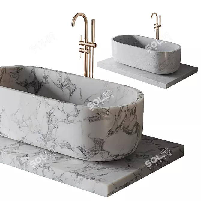 Luxury Marble Freestanding Bath Set 3D model image 1