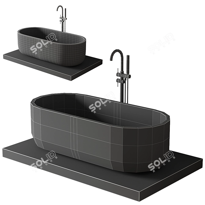 Luxury Marble Freestanding Bath Set 3D model image 2