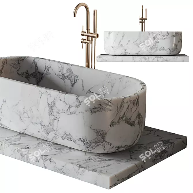 Luxury Marble Freestanding Bath Set 3D model image 16