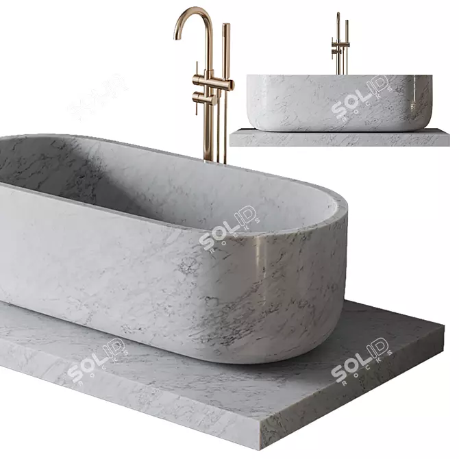 Luxury Marble Freestanding Bath Set 3D model image 17