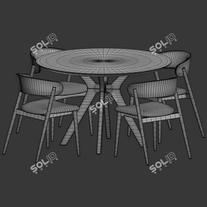 Solid Wood Dining Set Ensemble 3D model image 3