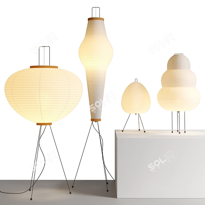 Japanese Style Rice Paper Lamp 3D model image 1