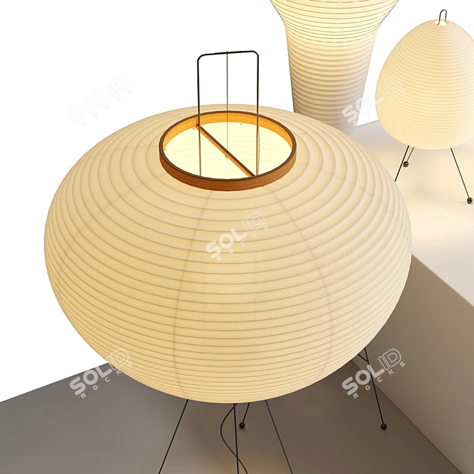 Japanese Style Rice Paper Lamp 3D model image 3