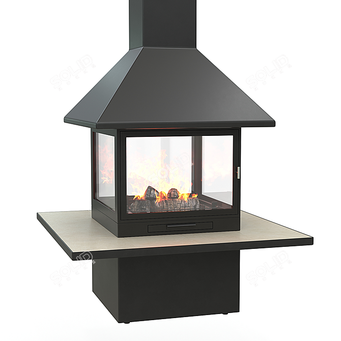 Cube Island Fireplace with Glass Doors 3D model image 1