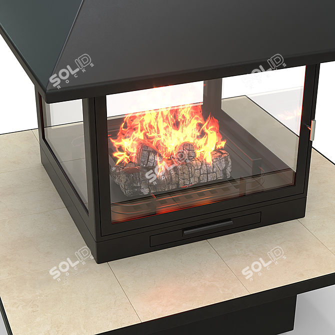 Cube Island Fireplace with Glass Doors 3D model image 3