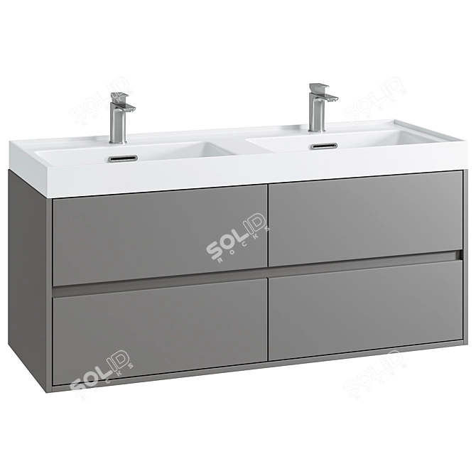 Modern Oak Cabinet Washbasin Set 3D model image 1