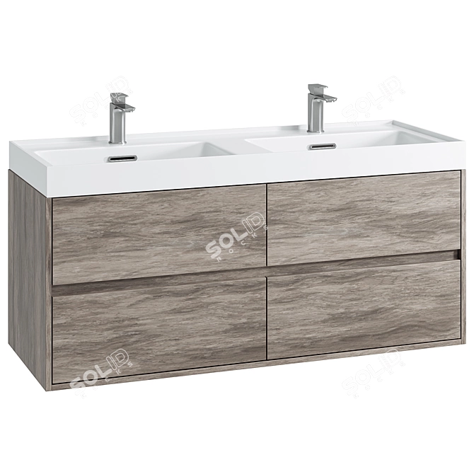 Modern Oak Cabinet Washbasin Set 3D model image 2