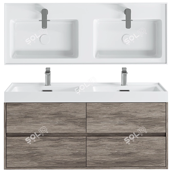 Modern Oak Cabinet Washbasin Set 3D model image 4