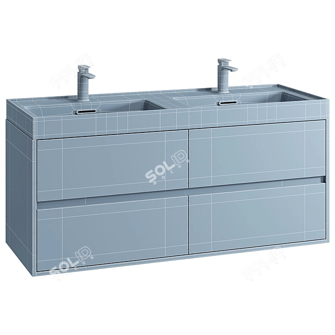 Modern Oak Cabinet Washbasin Set 3D model image 5