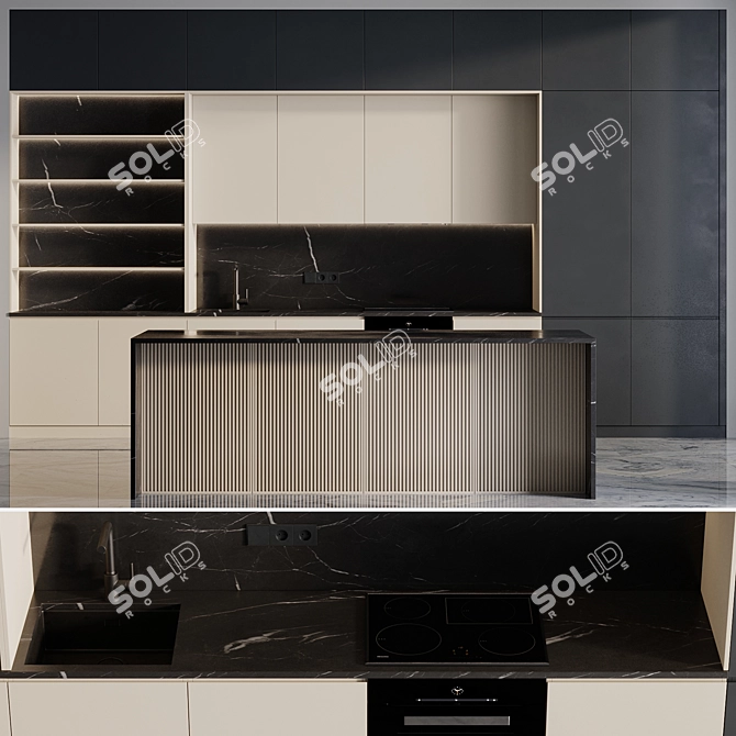 Modern Kitchen with Island & Miele Appliances 3D model image 1