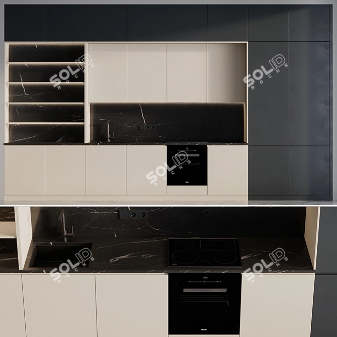 Modern Kitchen with Island & Miele Appliances 3D model image 2