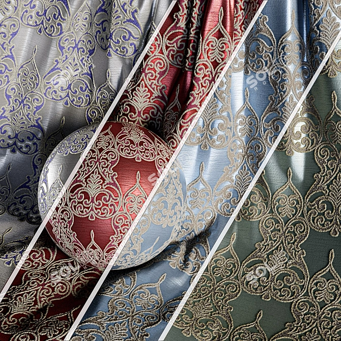  Damask Jacquard Brocade Fabric - Set of 4 Colors 3D model image 1