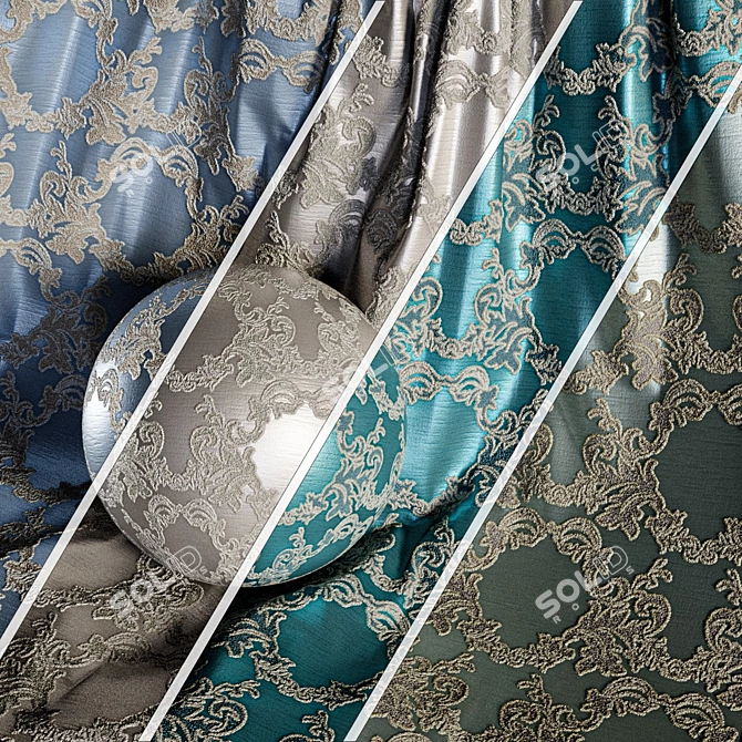 Damask Jacquard Brocade Fabric - 4 Color Sets 3D model image 4