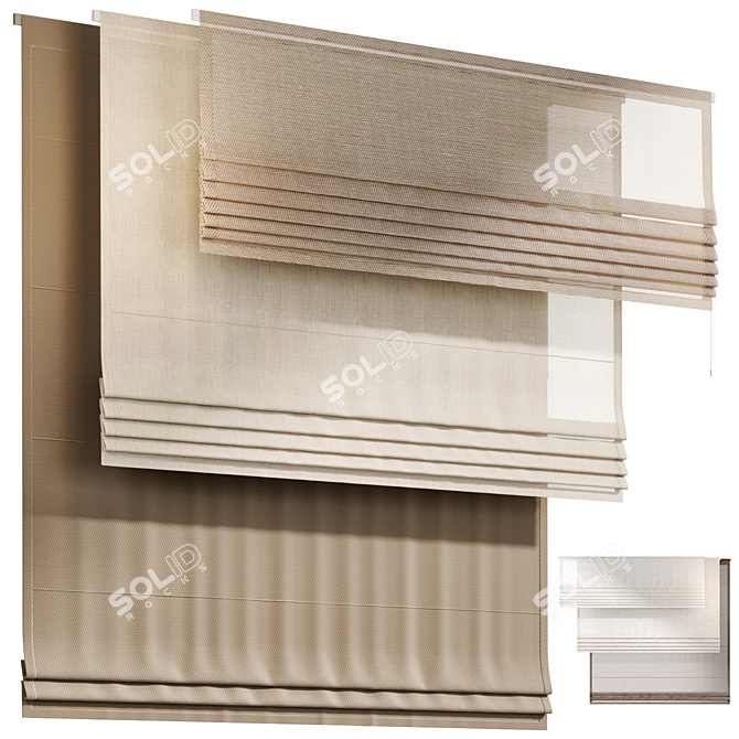 Elegant Roman Blinds Set 02 3D model image 2