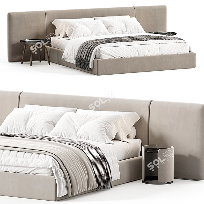 Suite Double Bed with Long Headboard 3D model image 2