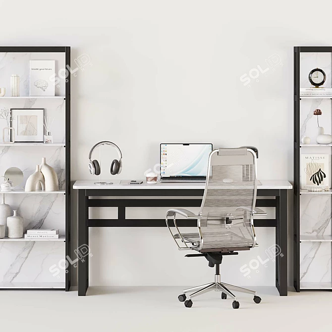 Modern Gray Work Station Kit 3D model image 2