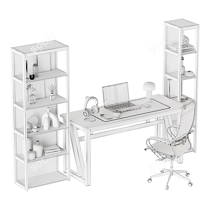 Modern Gray Work Station Kit 3D model image 6