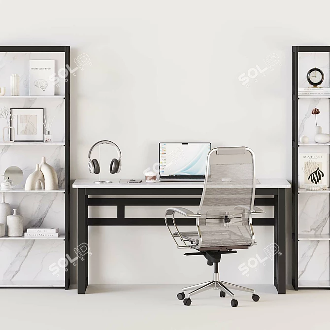 Modern Gray Work Station Kit 3D model image 8