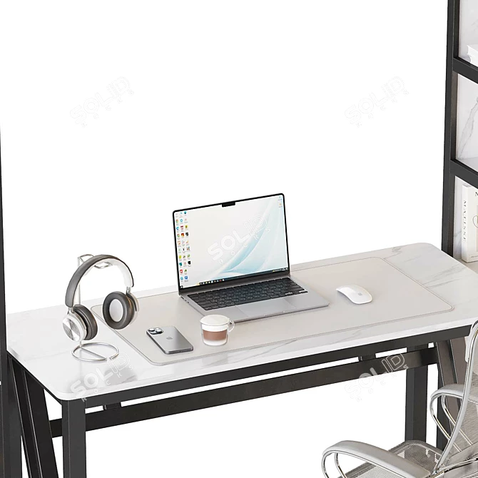 Modern Gray Work Station Kit 3D model image 11