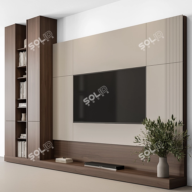 Modern Rustic Wood TV Wall 3D model image 1