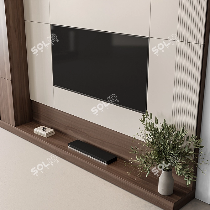 Modern Rustic Wood TV Wall 3D model image 2