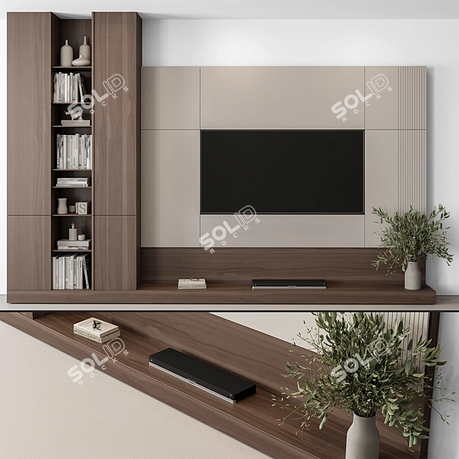 Modern Rustic Wood TV Wall 3D model image 3